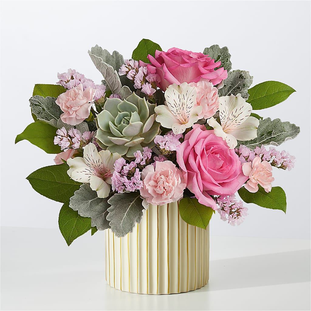 Dusty Rose Bouquet with Ivory Vase – Woodbury Flowers, Woodbury GA