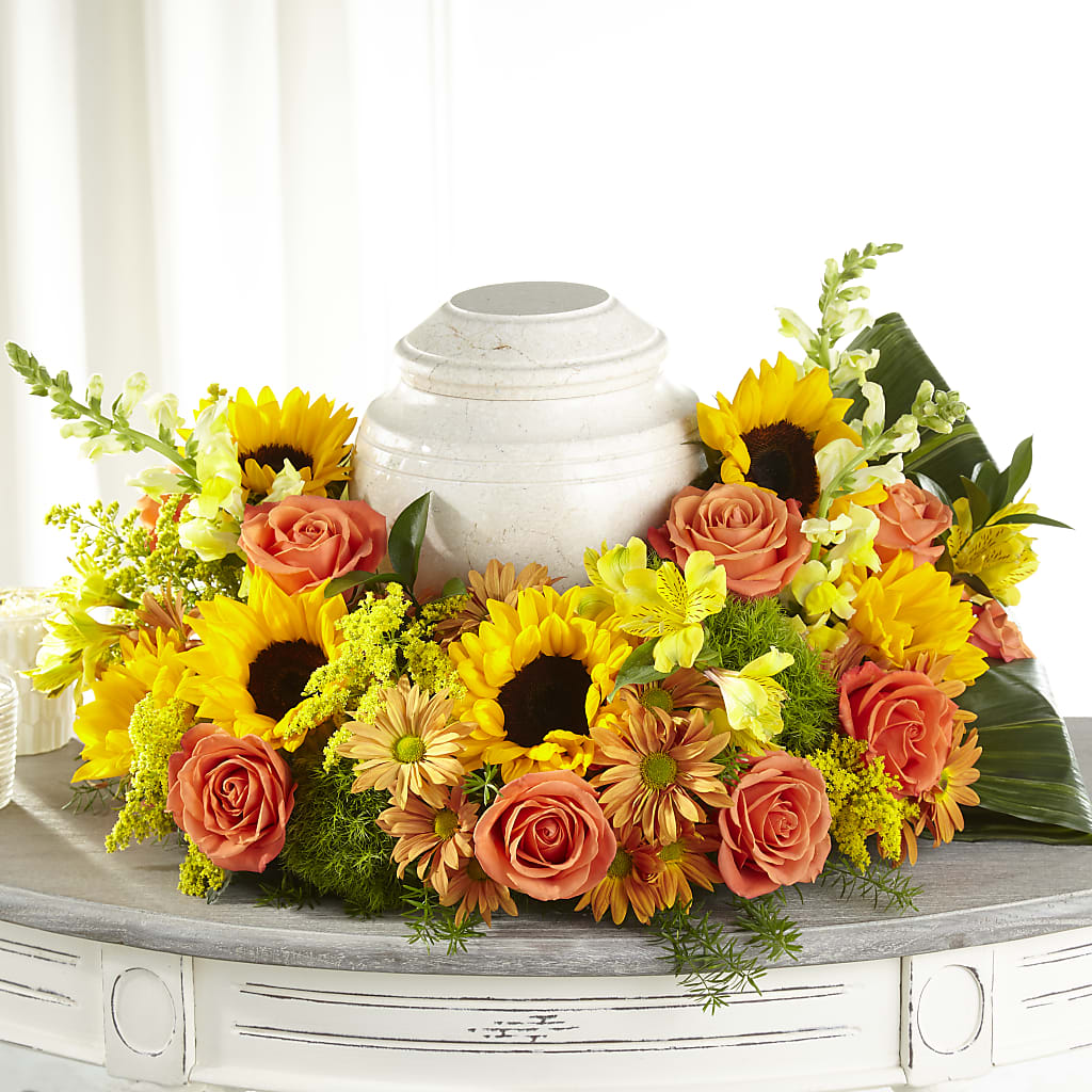 Faithful Sunflower Cremation Adornment – Woodbury Flowers, Woodbury GA