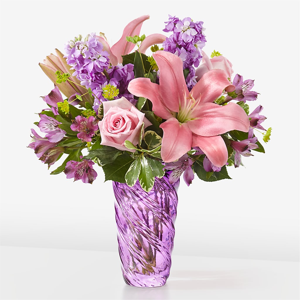 Precious Petals Bouquet with Luxe Swirl Vase – Woodbury Flowers, Woodbury GA