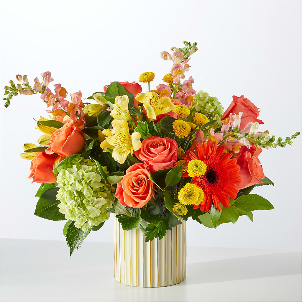 Autumn Sunshine Bouquet with Ivory Vase –  Woodbury Flowers, Woodbury GA