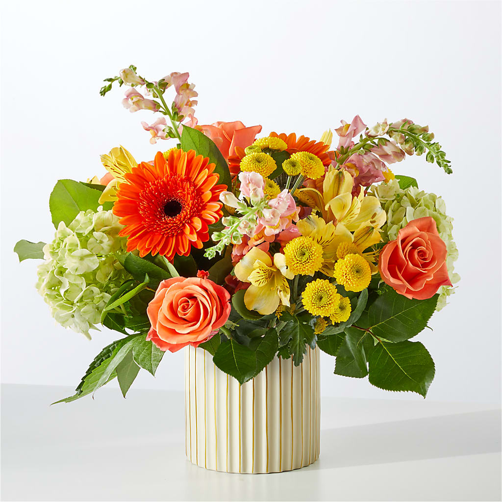 Autumn Sunshine Bouquet with Ivory Vase –  Woodbury Flowers, Woodbury GA